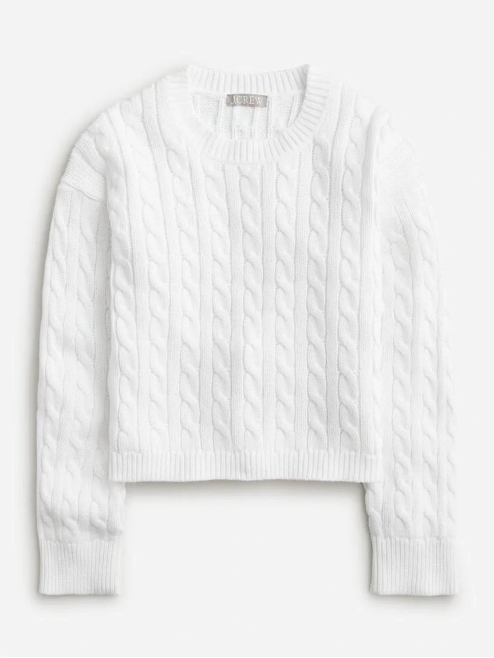 J. Crew Cropped White Cable Knit Crewneck Sweater Ribbed Small